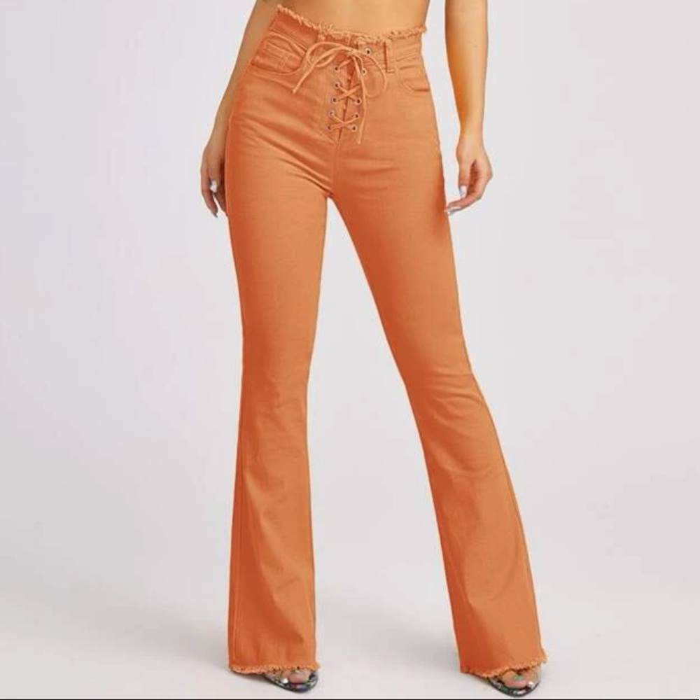 High Waist Lace Up Flare Jeans